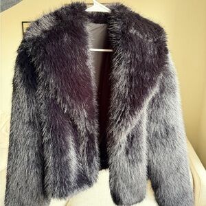 Chic Faux Fur Teddy Jacket - Black and Gray